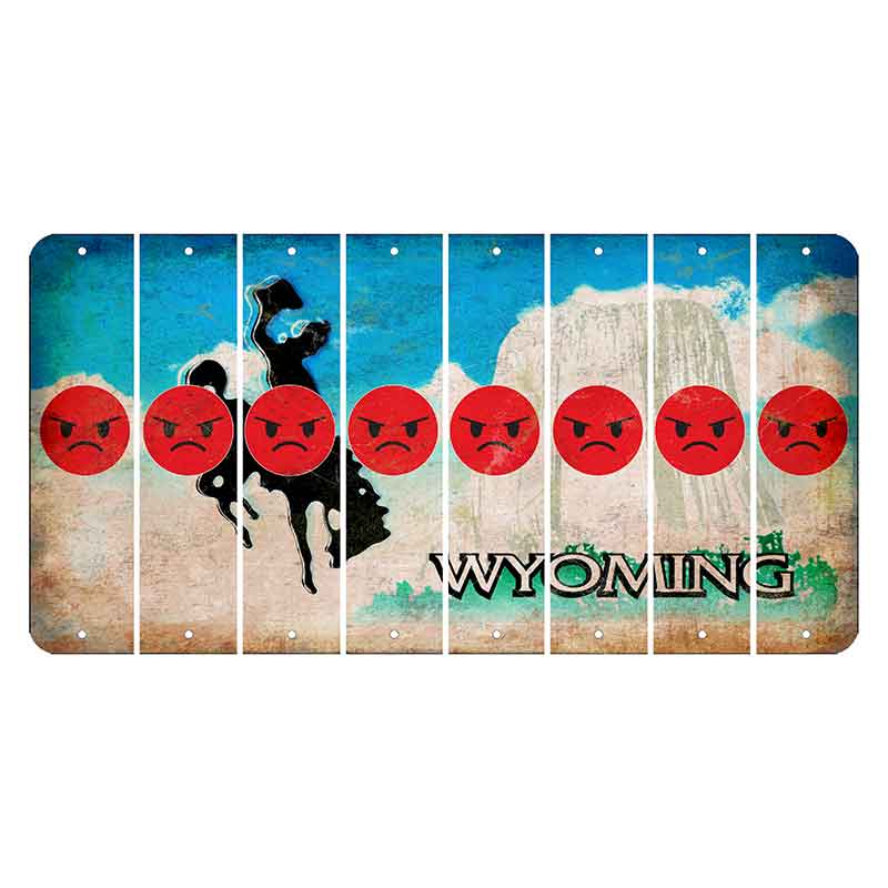 Wyoming Devils Tower Cut License Plate Strips (Set of 8) Emoji - Angry