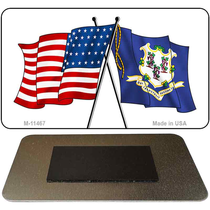 Connecticut Crossed US Flag Novelty Metal Magnet M-11467