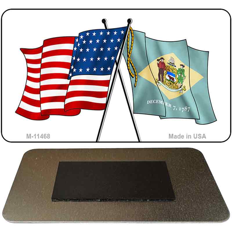 Delaware Crossed US Flag Novelty Metal Magnet M-11468