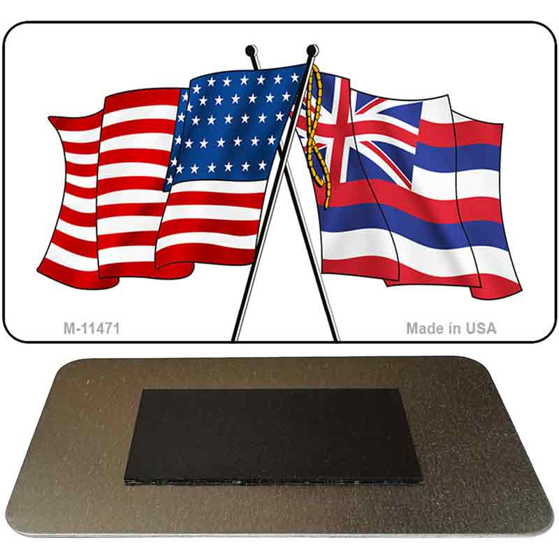 Hawaii Crossed US Flag Novelty Metal Magnet M-11471