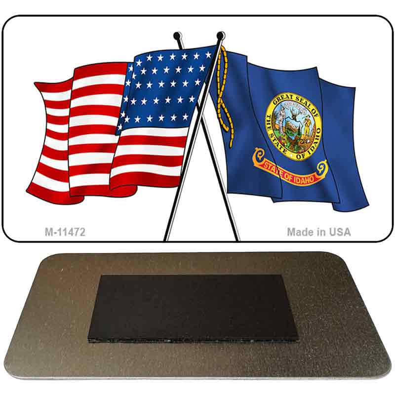 Idaho Crossed US Flag Novelty Metal Magnet M-11472