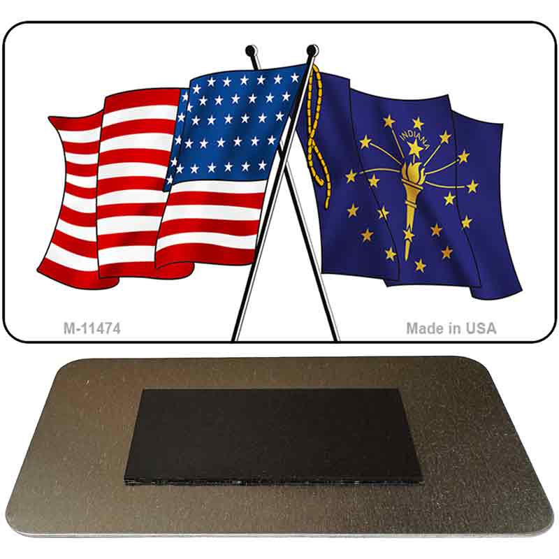 Indiana Crossed US Flag Novelty Metal Magnet M-11474