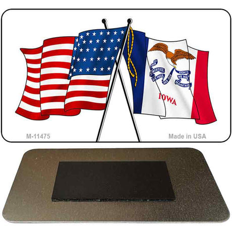 Iowa Crossed US Flag Novelty Metal Magnet M-11475