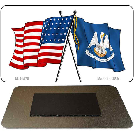 Louisiana Crossed US Flag Novelty Metal Magnet M-11478