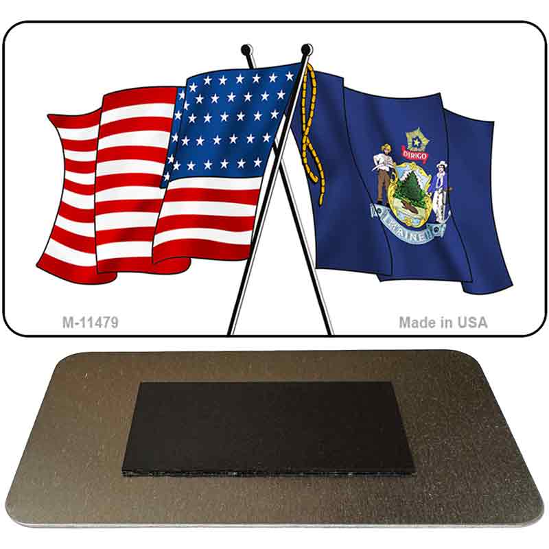 Maine Crossed US Flag Novelty Metal Magnet M-11479