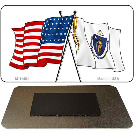 Massachusetts Crossed US Flag Novelty Metal Magnet M-11481