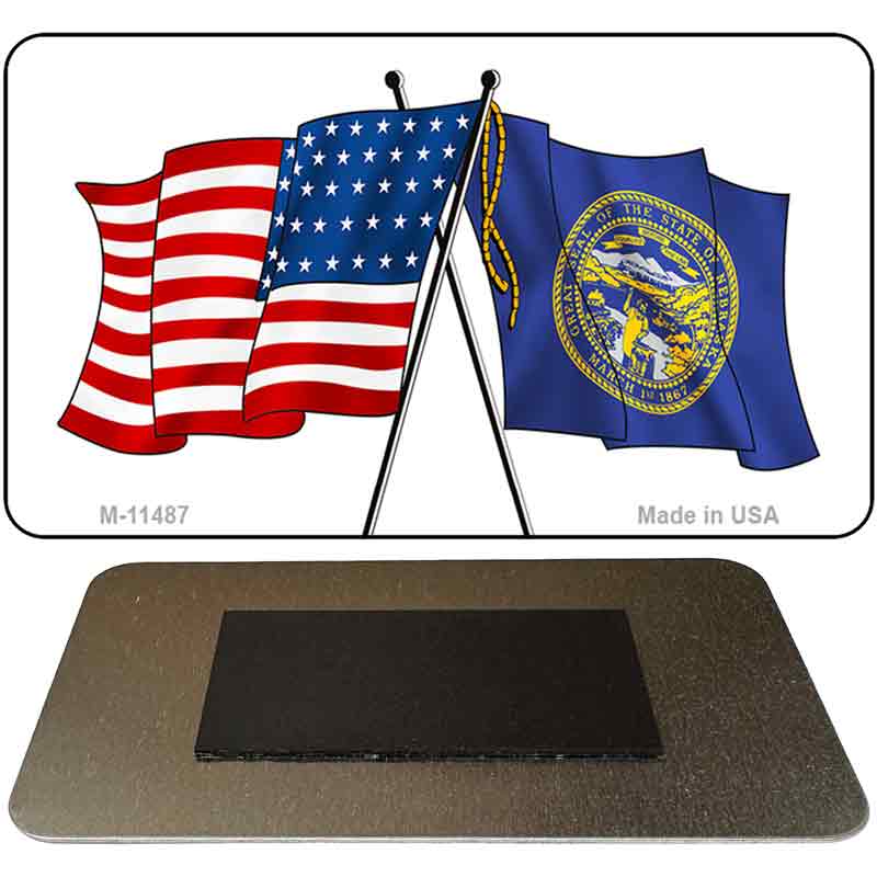 Nebraska Crossed US Flag Novelty Metal Magnet M-11487