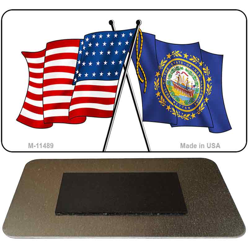 New Hampshire Crossed US Flag Novelty Metal Magnet M-11489