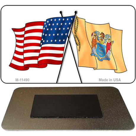 New Jersey Crossed US Flag Novelty Metal Magnet M-11490