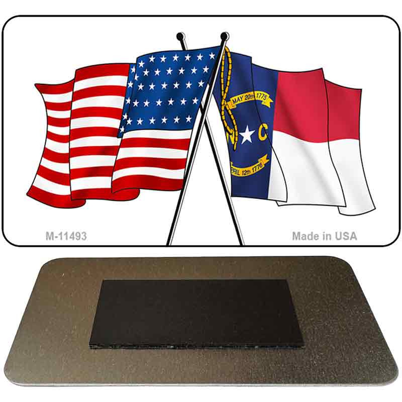 North Carolina Crossed US Flag Novelty Metal Magnet M-11493