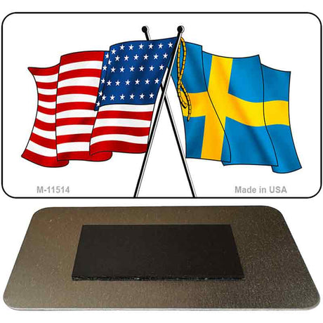 Sweden Crossed US Flag Novelty Metal Magnet M-11514