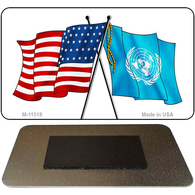 United Nation Crossed US Flag Novelty Metal Magnet M-11518