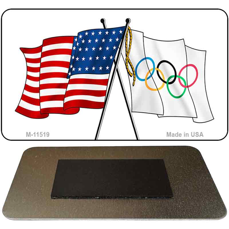 Olympic Crossed US Flag Novelty Metal Magnet M-11519