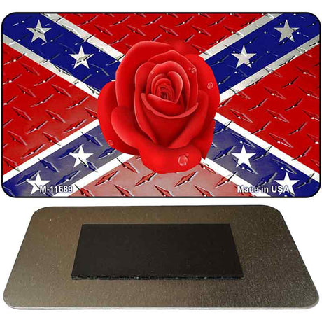 Confederate Flag With Red Rose Novelty Metal Magnet M-11689