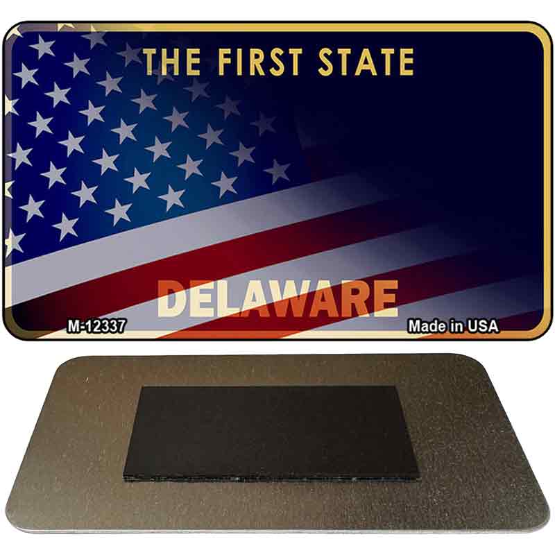 Delaware with American Flag Novelty Metal Magnet M-12337