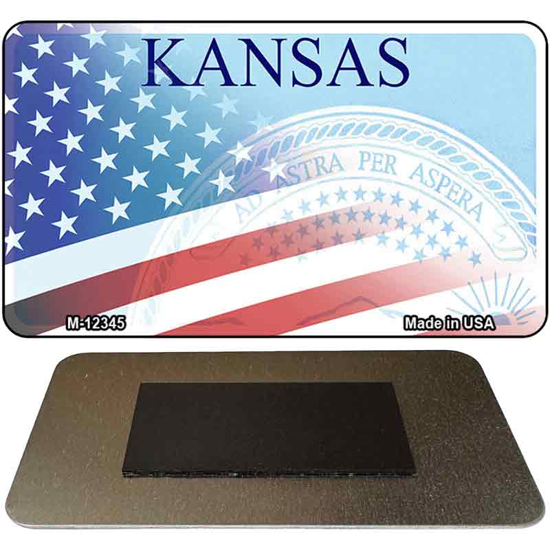 Kansas with American Flag Novelty Metal Magnet M-12345