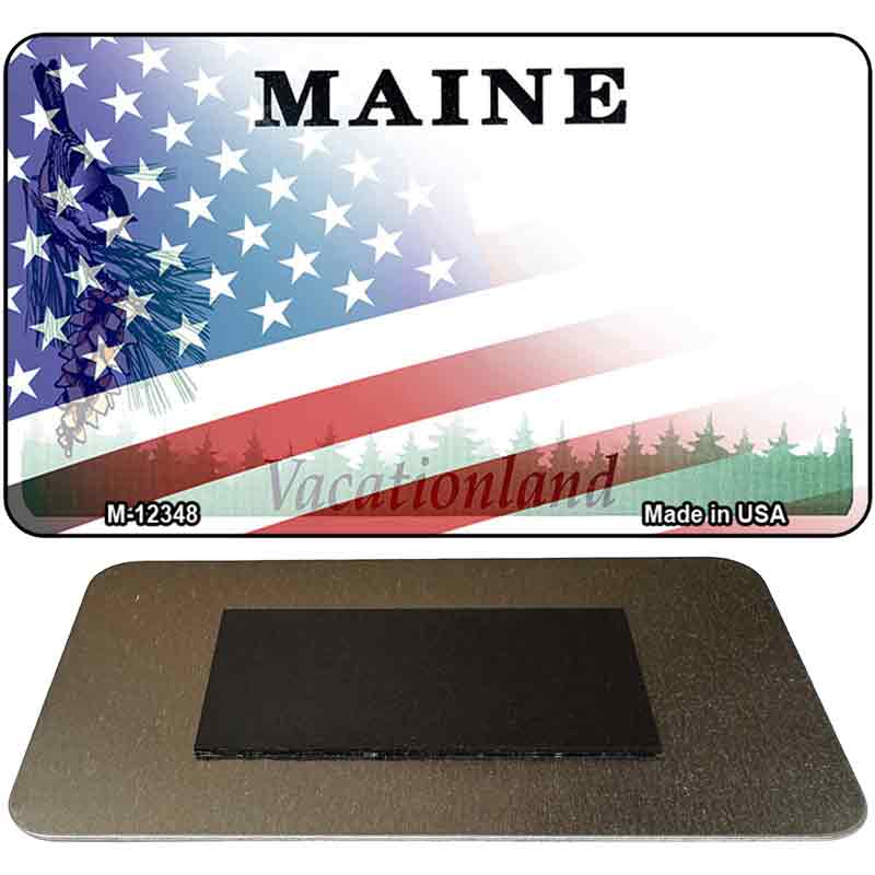 Maine with American Flag Novelty Metal Magnet M-12348