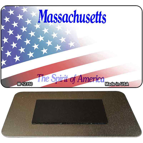 Massachusetts with American Flag Novelty Metal Magnet M-12350