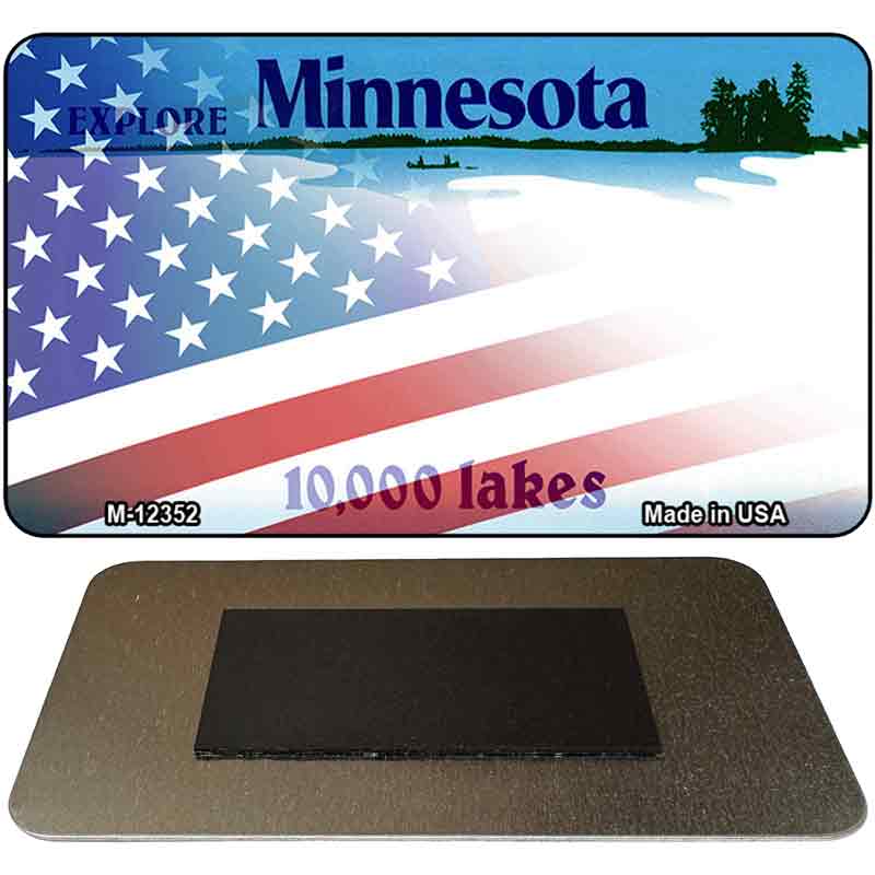 Minnesota with American Flag Novelty Metal Magnet M-12352