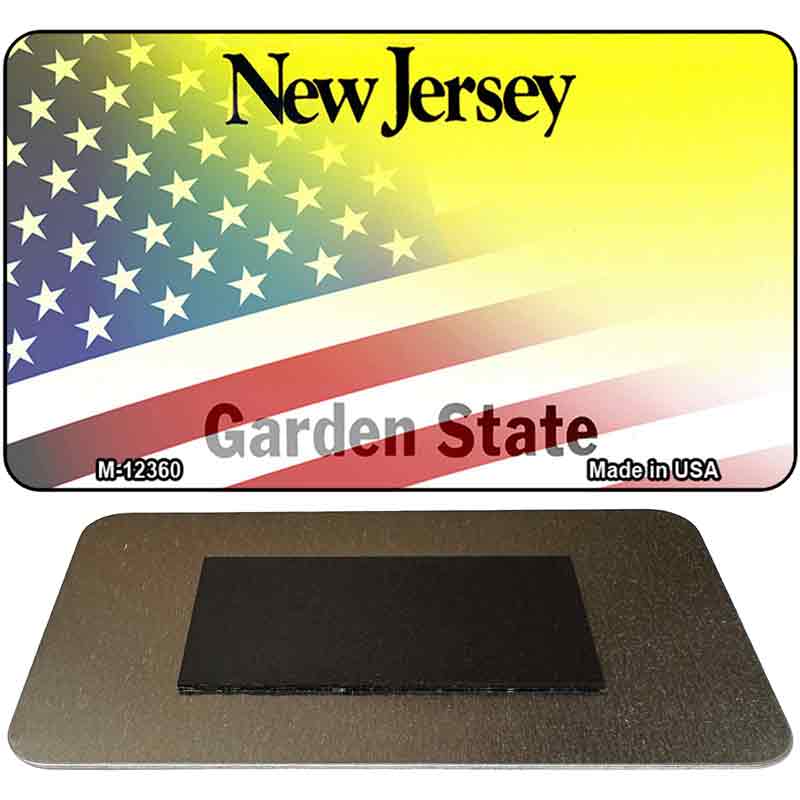 New Jersey with American Flag Novelty Metal Magnet M-12360