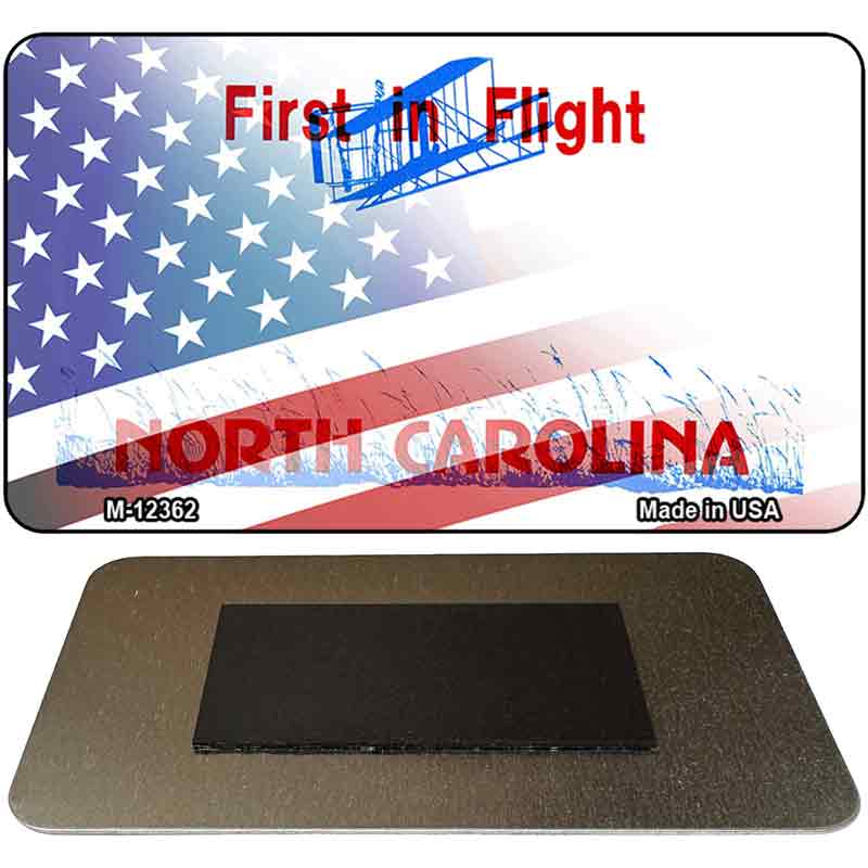 North Carolina with American Flag Novelty Metal Magnet M-12362