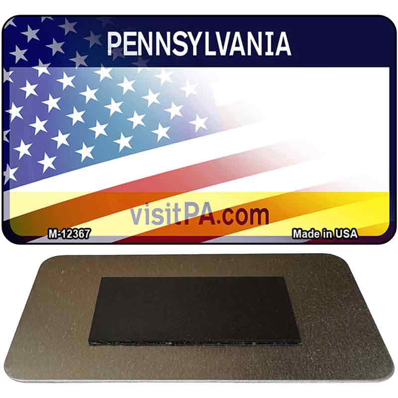 Pennsylvania with American Flag Novelty Metal Magnet M-12367