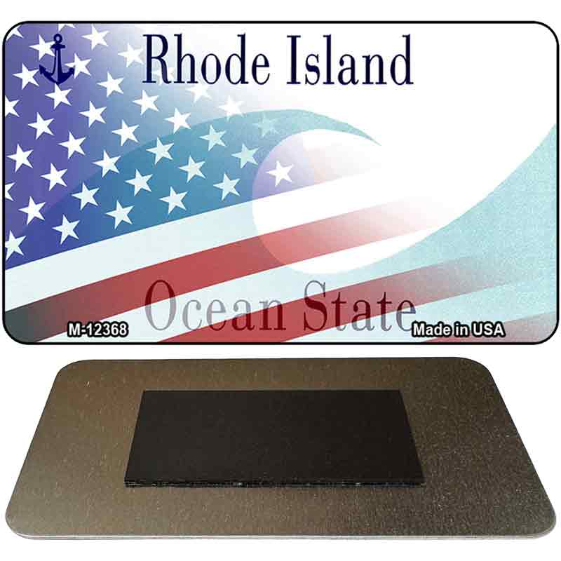 Rhode Island with American Flag Novelty Metal Magnet M-12368