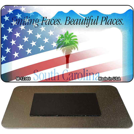 South Carolina with American Flag Novelty Metal Magnet M-12369