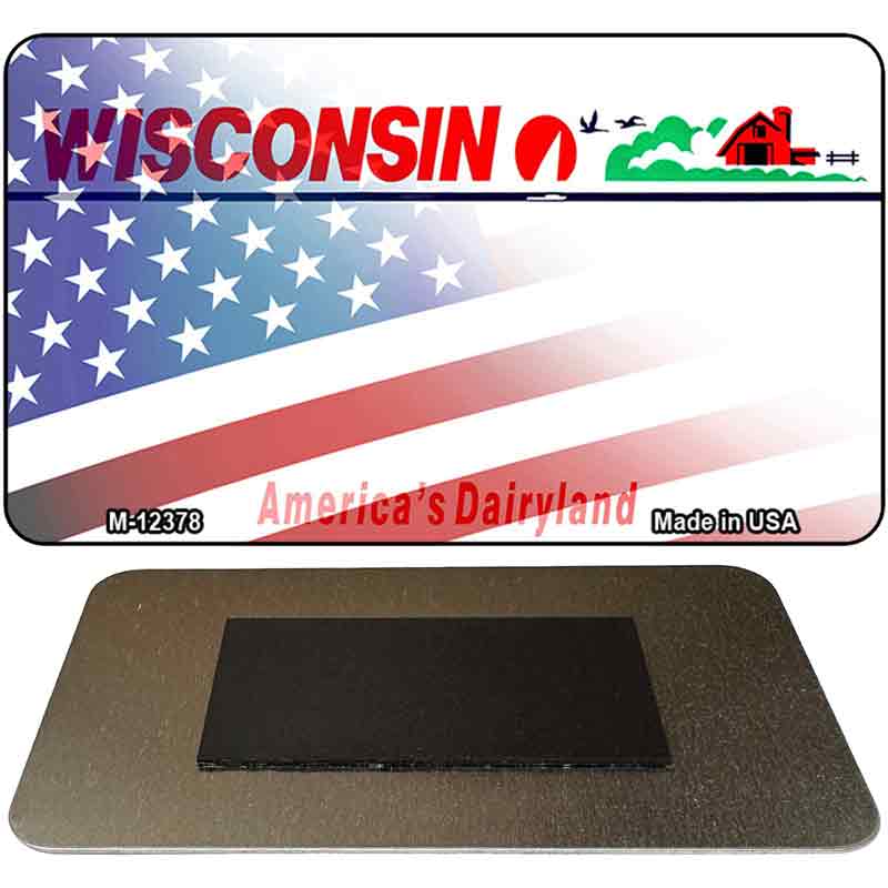 Wisconsin with American Flag Novelty Metal Magnet M-12378