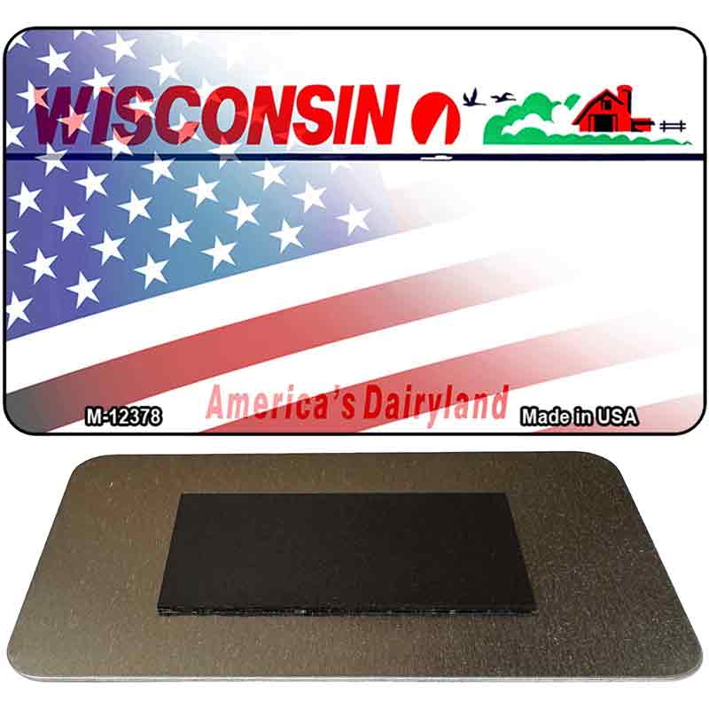 Wisconsin with American Flag Novelty Metal Magnet M-12378