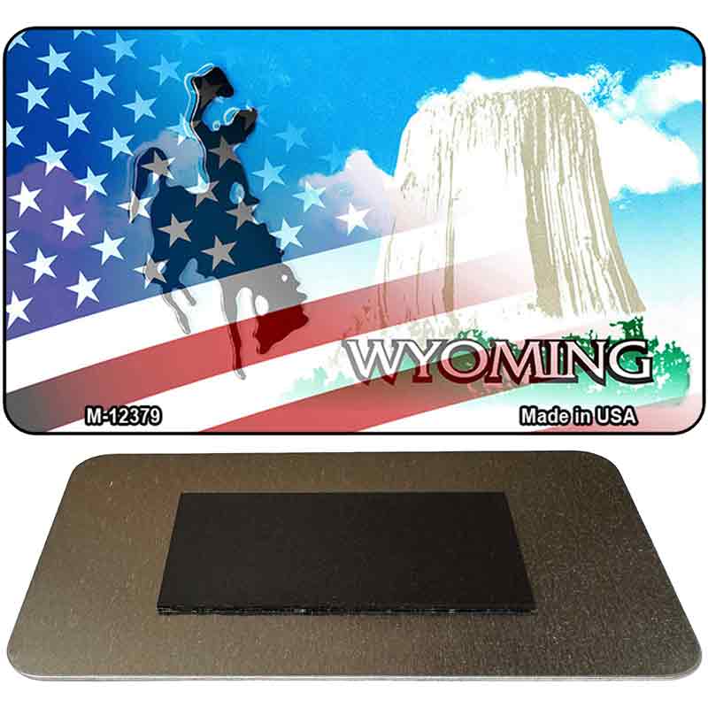 Wyoming with American Flag Novelty Metal Magnet M-12379