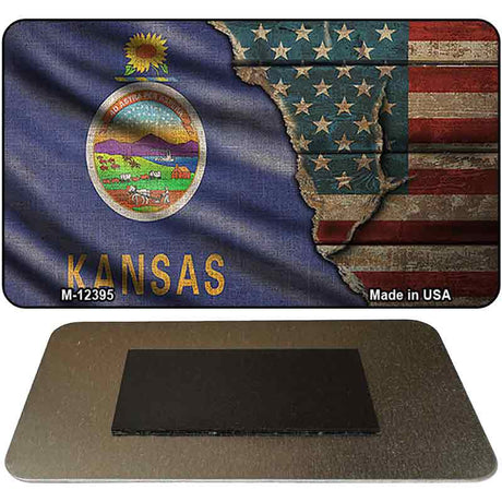 Kansas/American Flag Novelty Metal Magnet M-12395