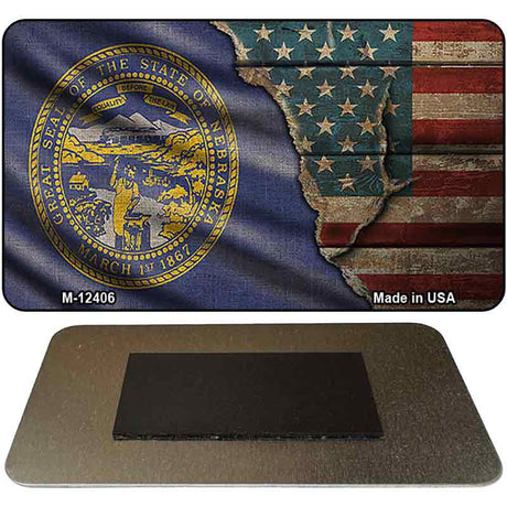 Nebraska/American Flag Novelty Metal Magnet M-12406