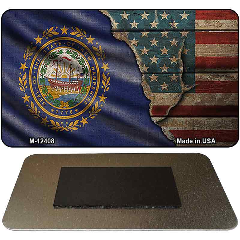 New Hampshire/American Flag Novelty Metal Magnet M-12408