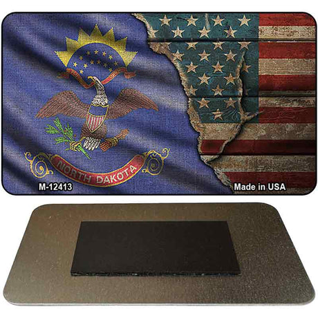 North Dakota/American Flag Novelty Metal Magnet M-12413