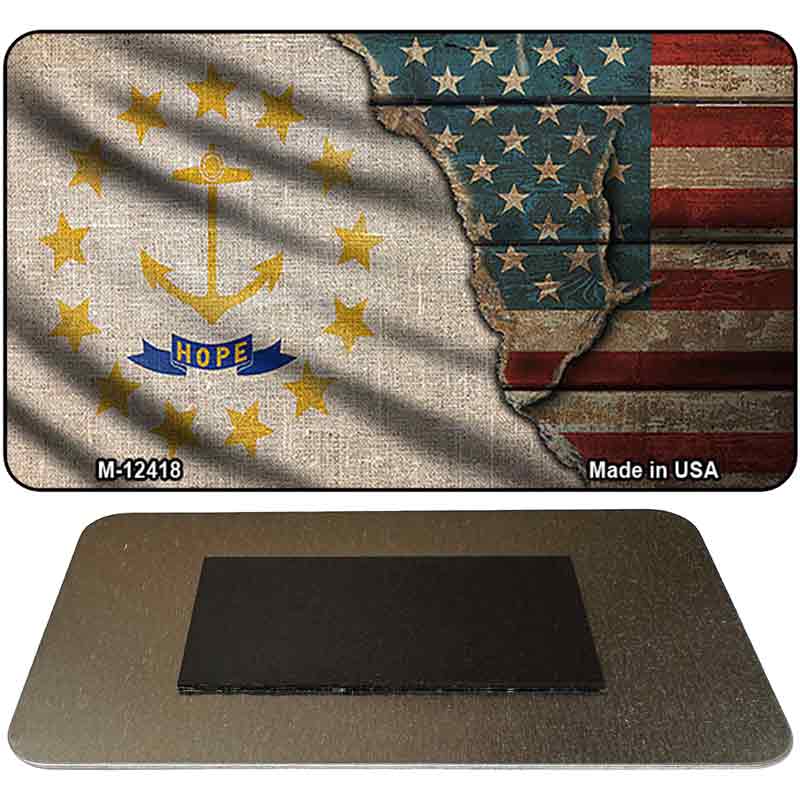 Rhode Island/American Flag Novelty Metal Magnet M-12418