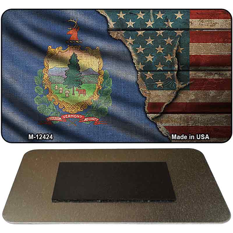 Vermont/American Flag Novelty Metal Magnet M-12424