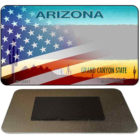 Arizona with American Flag Novelty Metal Magnet M-12431