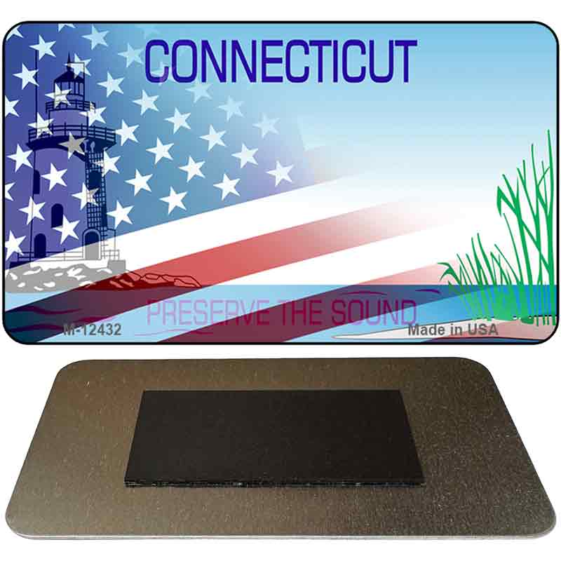 Connecticut with American Flag Novelty Metal Magnet M-12432