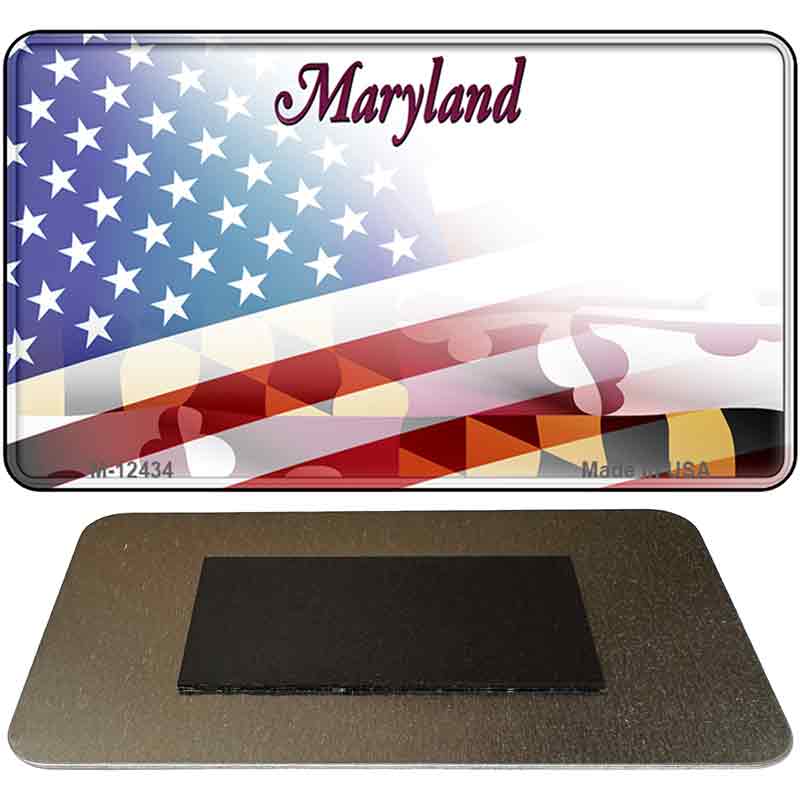 Maryland with American Flag Novelty Metal Magnet M-12434