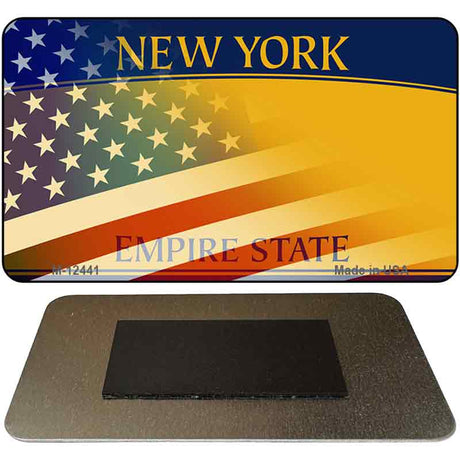 New York with American Flag Novelty Metal Magnet M-12441