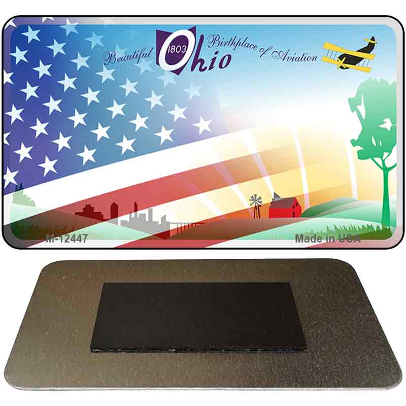 Ohio with American Flag Novelty Metal Magnet M-12447