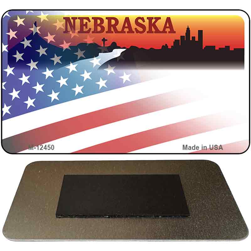 Nebraska with American Flag Novelty Metal Magnet M-12450