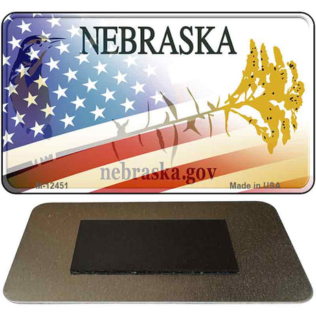 Nebraska with American Flag Novelty Metal Magnet M-12451