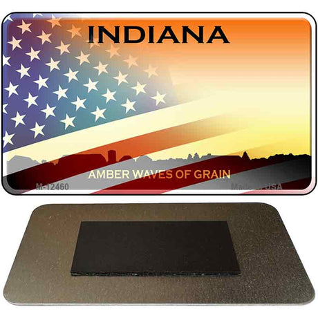 Indiana with American Flag Novelty Metal Magnet M-12460