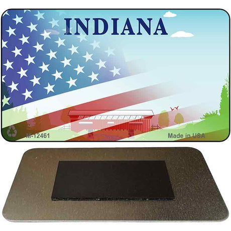 Indiana with American Flag Novelty Metal Magnet M-12461