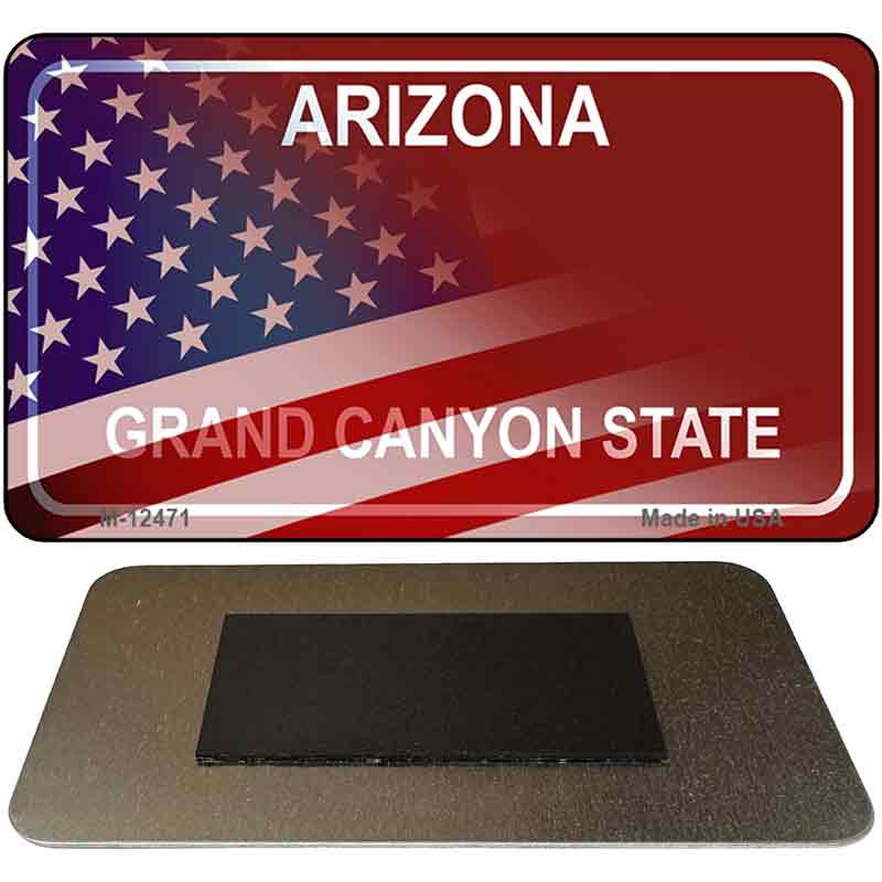 Arizona with American Flag Novelty Metal Magnet M-12471