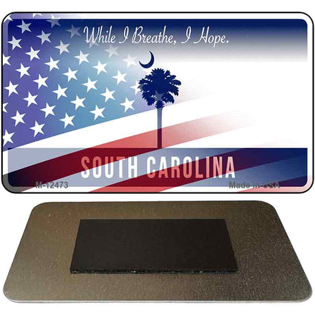 South Carolina with American Flag Novelty Metal Magnet M-12473