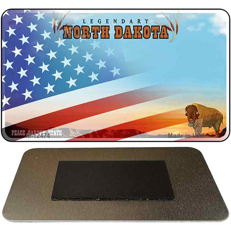 North Dakota with American Flag Novelty Metal Magnet M-12474