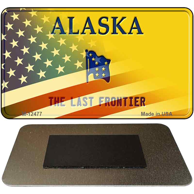 Alaska with American Flag Novelty Metal Magnet M-12477